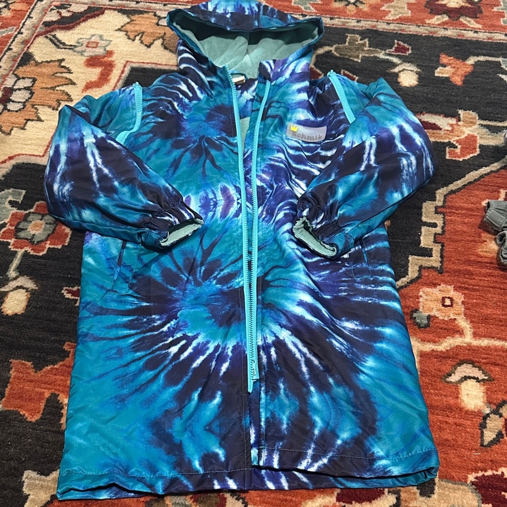 Schmik Swim Parka Vibrant Blue Tie-Dye Kids Raincoat